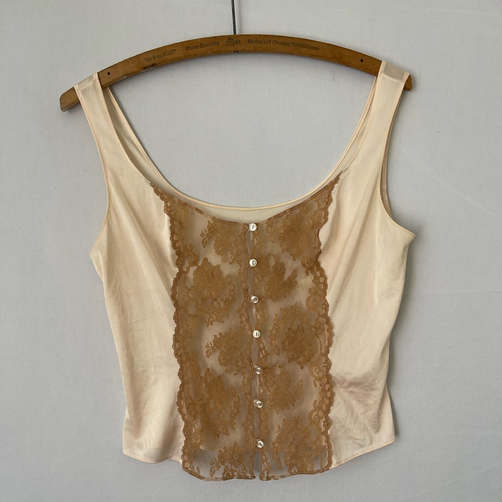 70s Vanity Fair‎ Camisole Nude w Mocha Lace 34